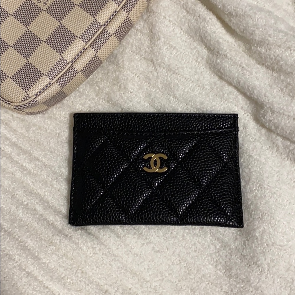 chanel black card holder